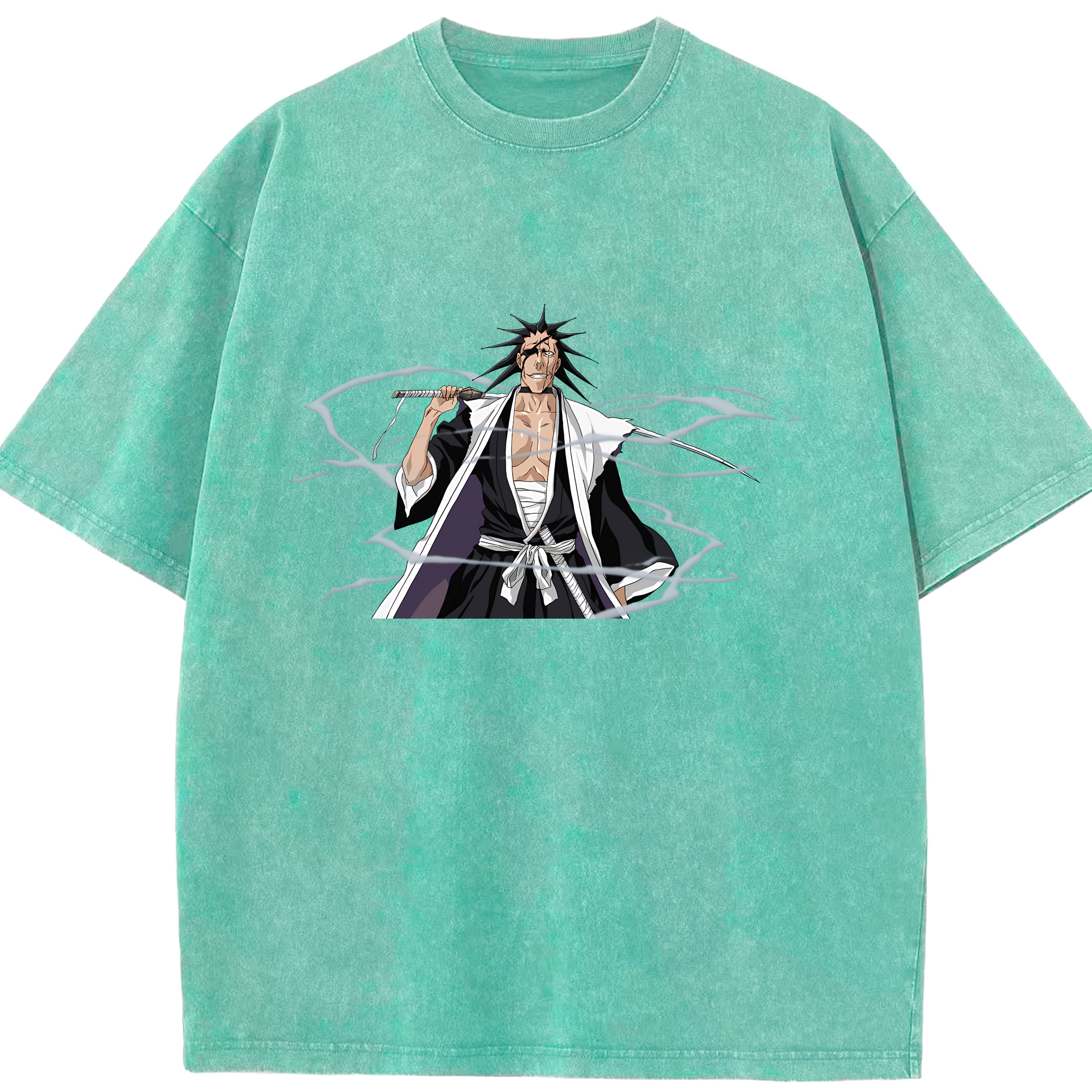 （画像用） ブリーチ ざらき けんぱち BLEACH Zaraki Kenpachi 綿100% ヴィンテージ風 半袖Tシャツ（フロントプリント）